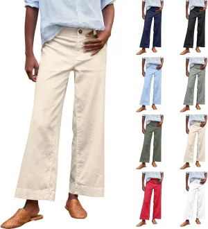 midelxp Cropped Linen Pants Women Dressy Summer Lightweight Flare Capri Pants with Pockets Formal Business Casual Work Pants