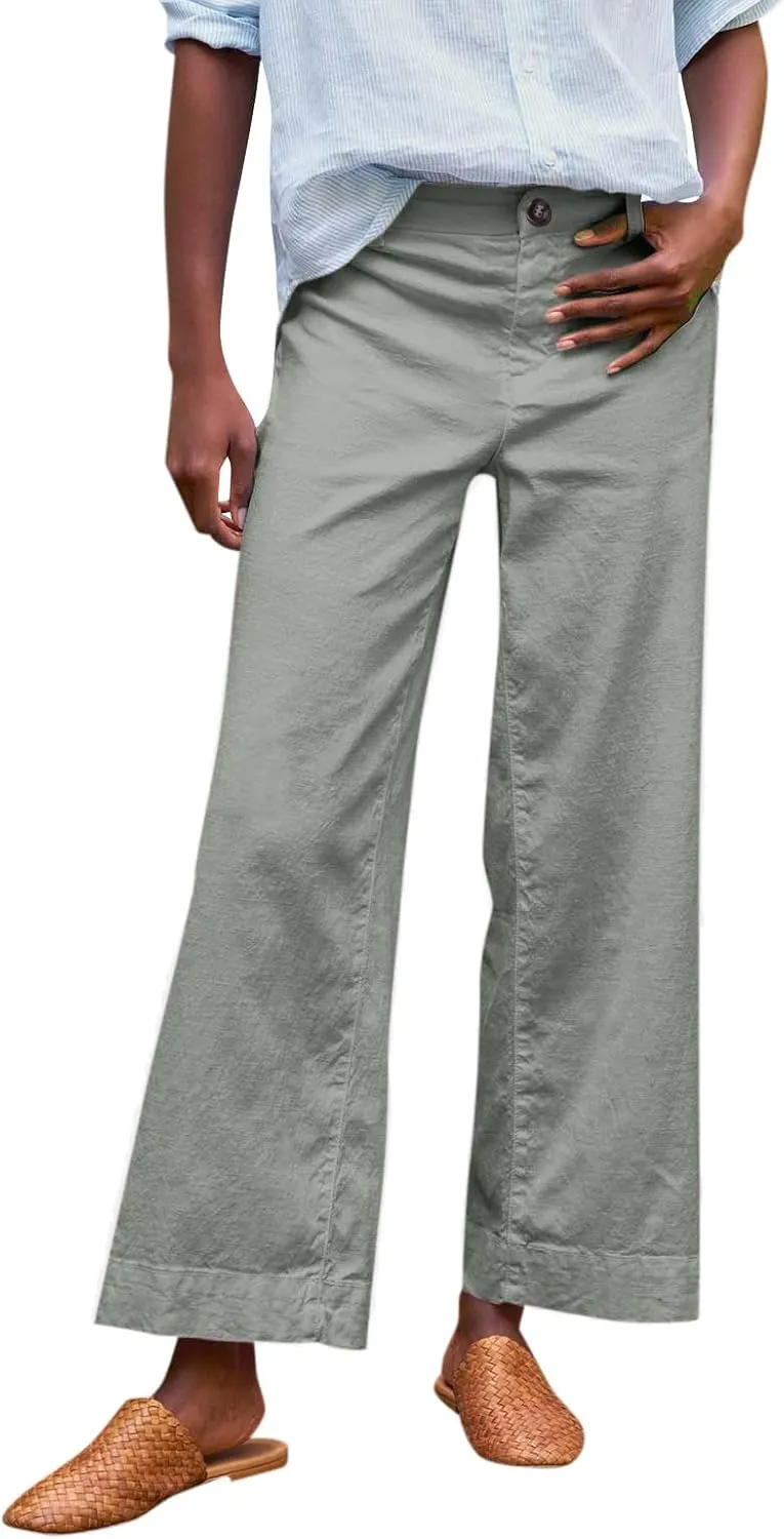 midelxp Cropped Linen Pants Women Dressy Summer Lightweight Flare Capri Pants with Pockets Formal Business Casual Work Pants