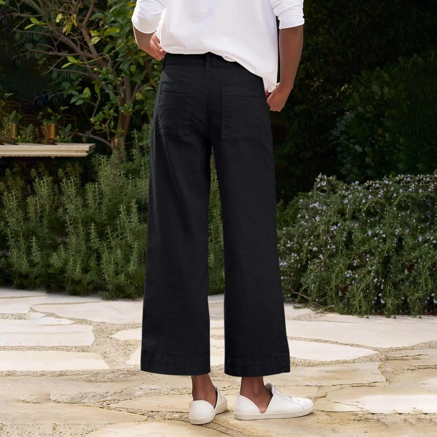 midelxp Cropped Linen Pants Women Dressy Summer Lightweight Flare Capri Pants with Pockets Formal Business Casual Work Pants