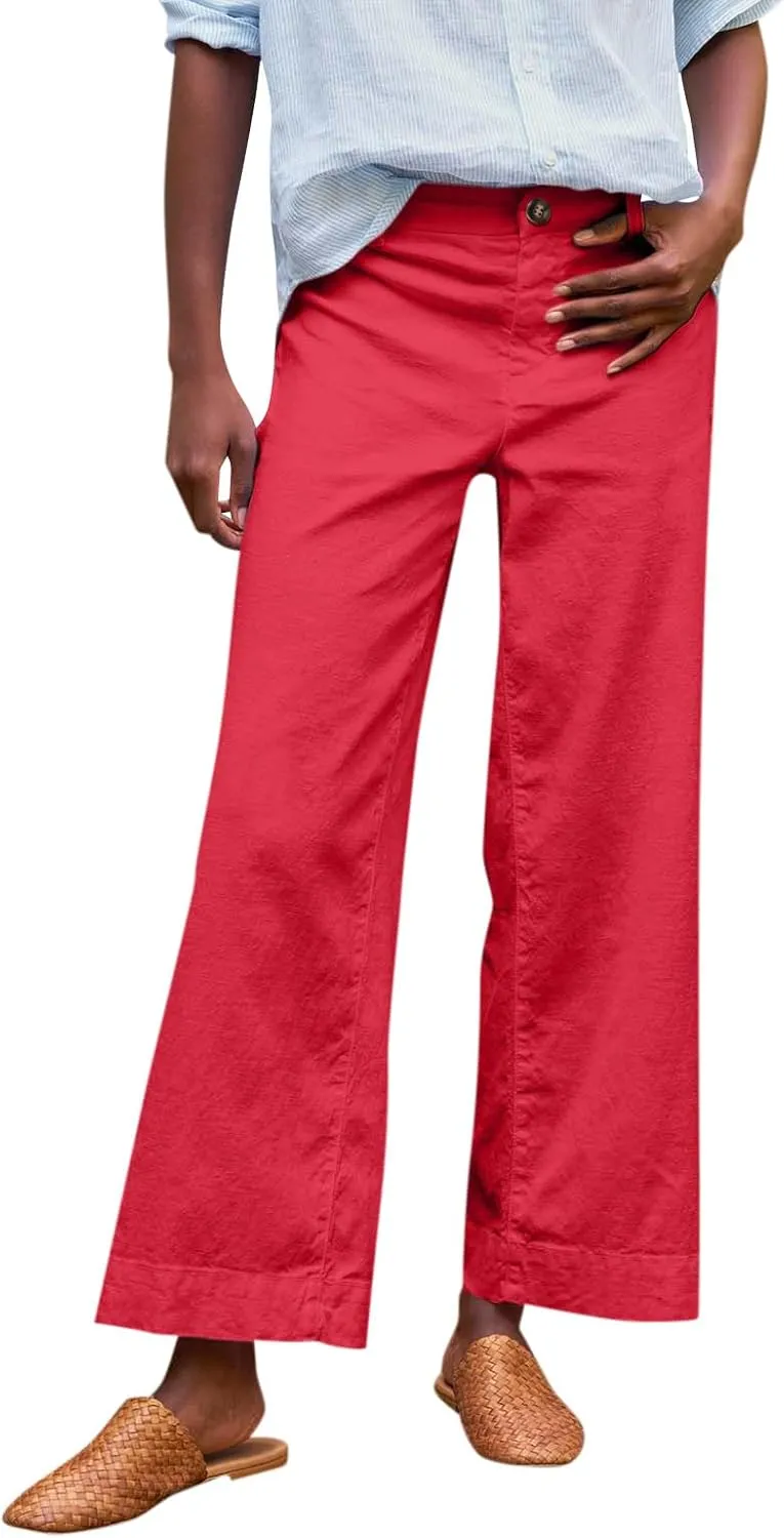midelxp Cropped Linen Pants Women Dressy Summer Lightweight Flare Capri Pants with Pockets Formal Business Casual Work Pants