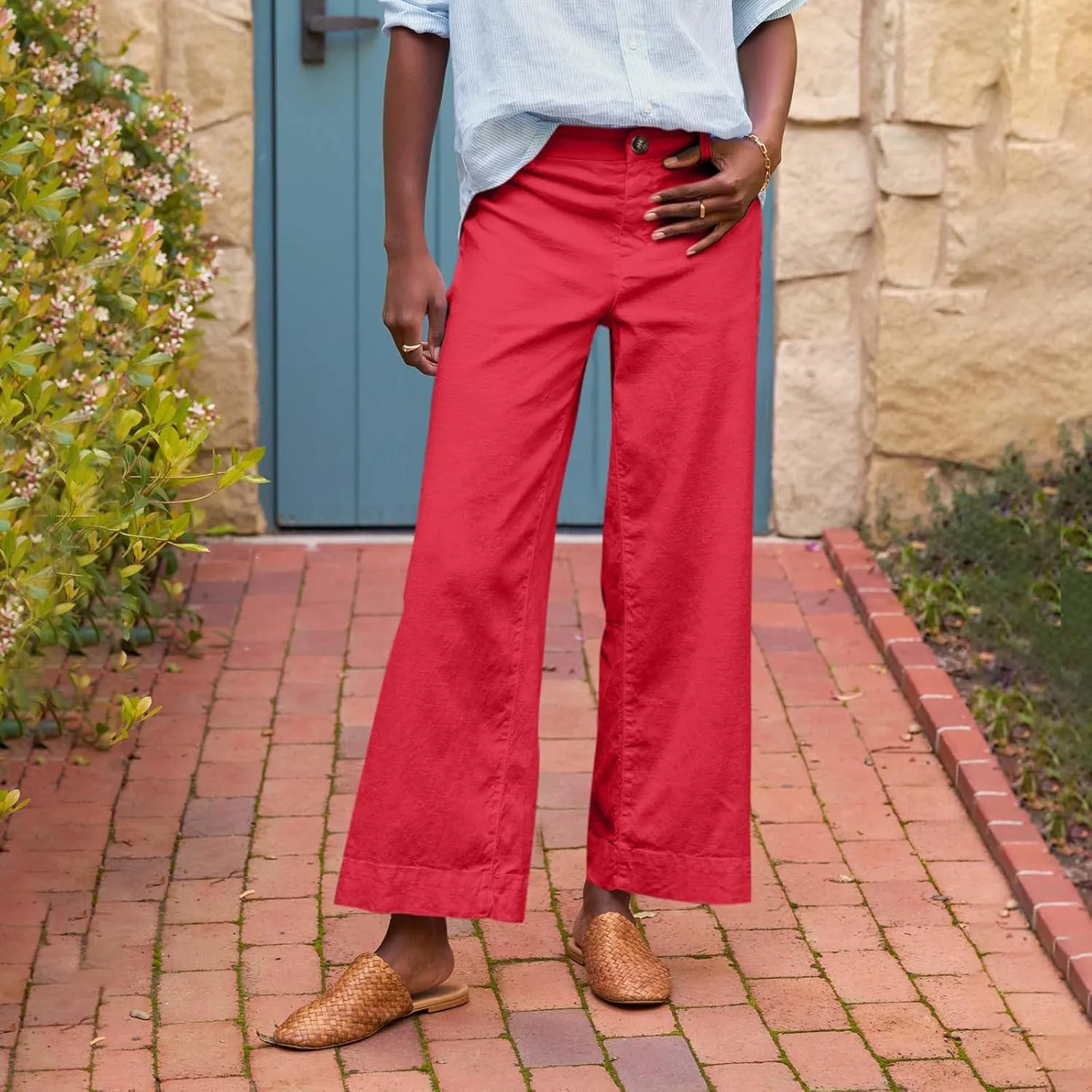 midelxp Cropped Linen Pants Women Dressy Summer Lightweight Flare Capri Pants with Pockets Formal Business Casual Work Pants
