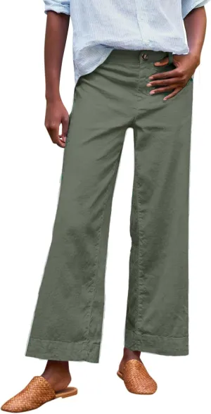 midelxp Cropped Linen Pants Women Dressy Summer Lightweight Flare Capri Pants with Pockets Formal Business Casual Work Pants