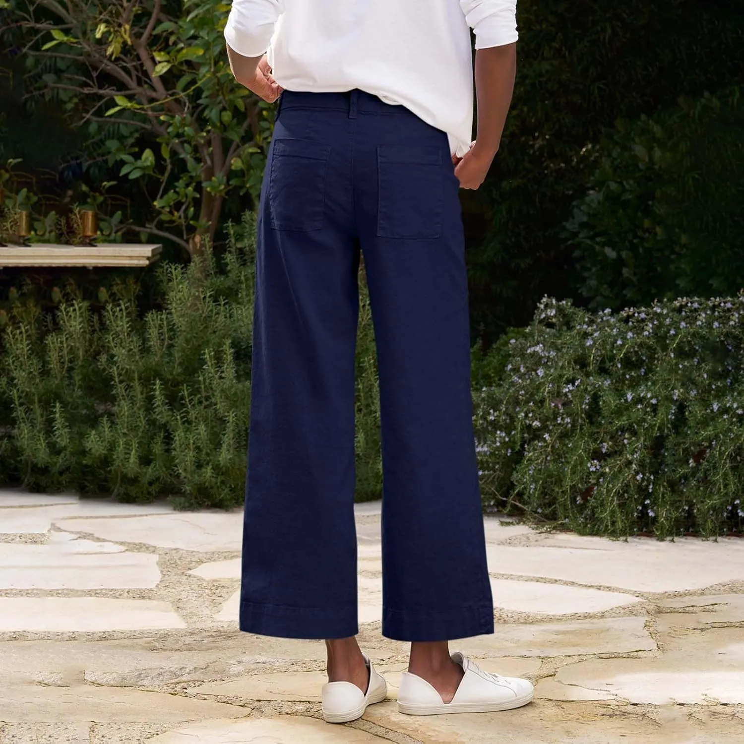 midelxp Cropped Linen Pants Women Dressy Summer Lightweight Flare Capri Pants with Pockets Formal Business Casual Work Pants