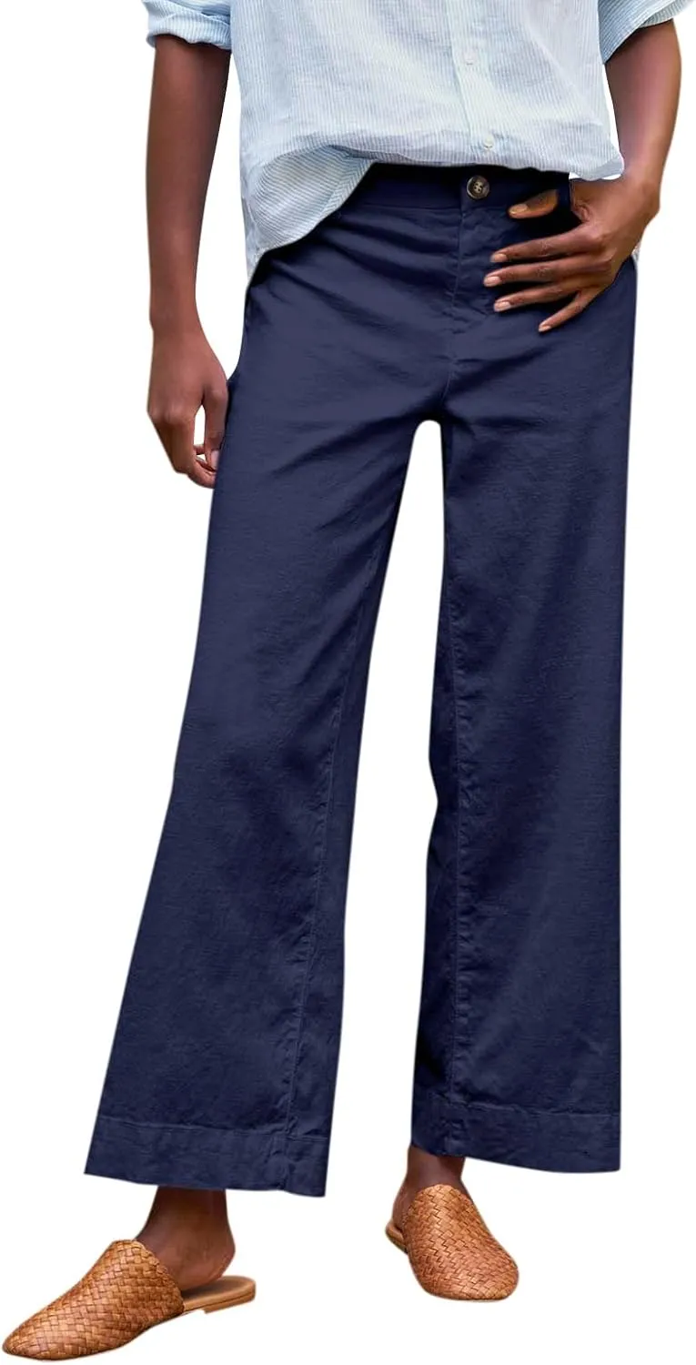 midelxp Cropped Linen Pants Women Dressy Summer Lightweight Flare Capri Pants with Pockets Formal Business Casual Work Pants