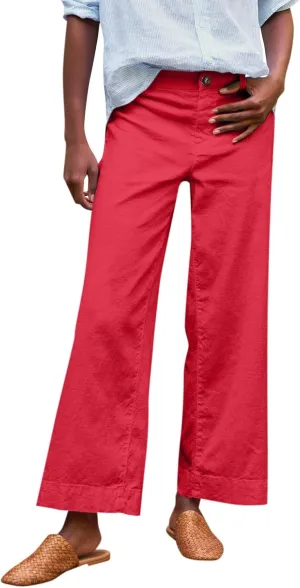 midelxp Cropped Linen Pants Women Dressy Summer Lightweight Flare Capri Pants with Pockets Formal Business Casual Work Pants