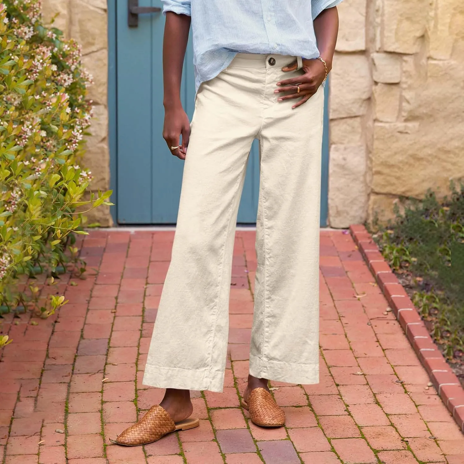midelxp Cropped Linen Pants Women Dressy Summer Lightweight Flare Capri Pants with Pockets Formal Business Casual Work Pants