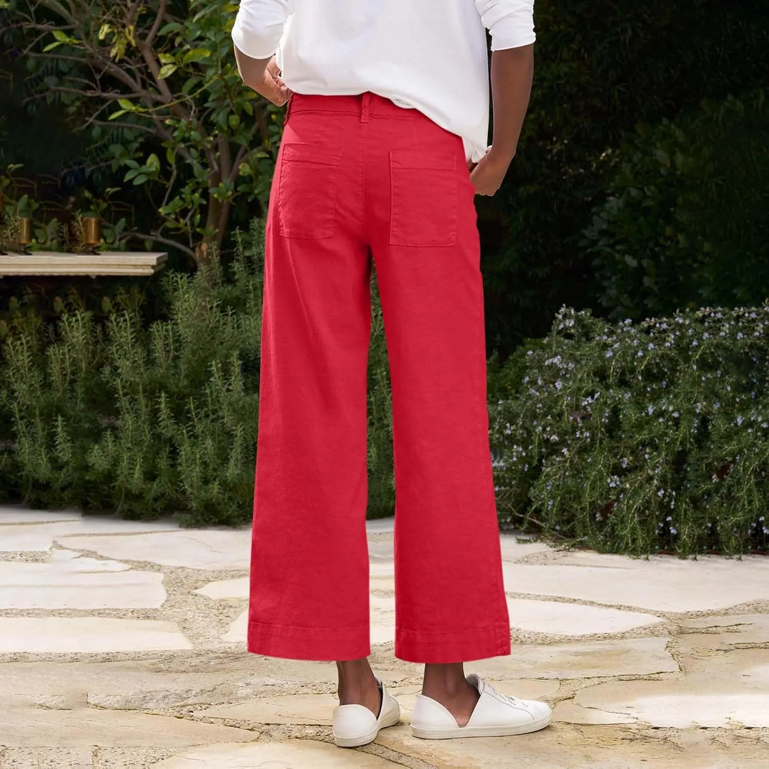 midelxp Cropped Linen Pants Women Dressy Summer Lightweight Flare Capri Pants with Pockets Formal Business Casual Work Pants