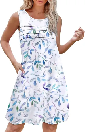 Midi Summer Dresses for Women Womens with Pockets Summer Casual Tank Dress Sleeveless Midi Beach Dress Linen Dress