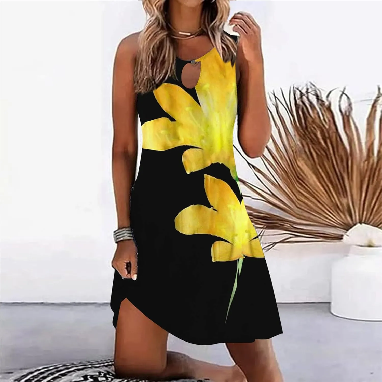 Midi Tank Dresses with Pockets Sun Dresses for Women 2025 Vacation Beach Casual Summer Sundresses Sleeveless Tank