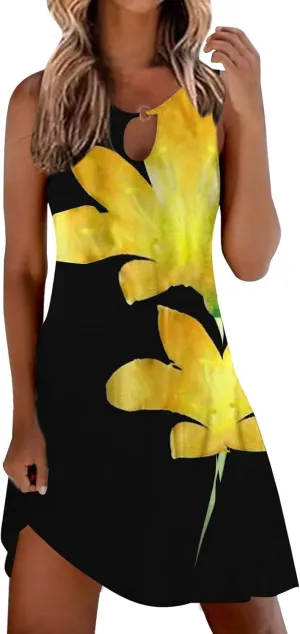 Midi Tank Dresses with Pockets Sun Dresses for Women 2025 Vacation Beach Casual Summer Sundresses Sleeveless Tank