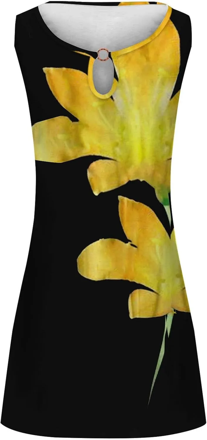 Midi Tank Dresses with Pockets Sun Dresses for Women 2025 Vacation Beach Casual Summer Sundresses Sleeveless Tank