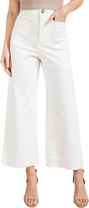 miduo Womens High Waisted Cropped Wide Leg Stretchy Straight Pants Trousers with Pockets
