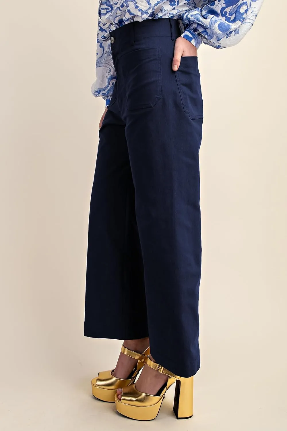 miduo Womens High Waisted Cropped Wide Leg Stretchy Straight Pants Trousers with Pockets