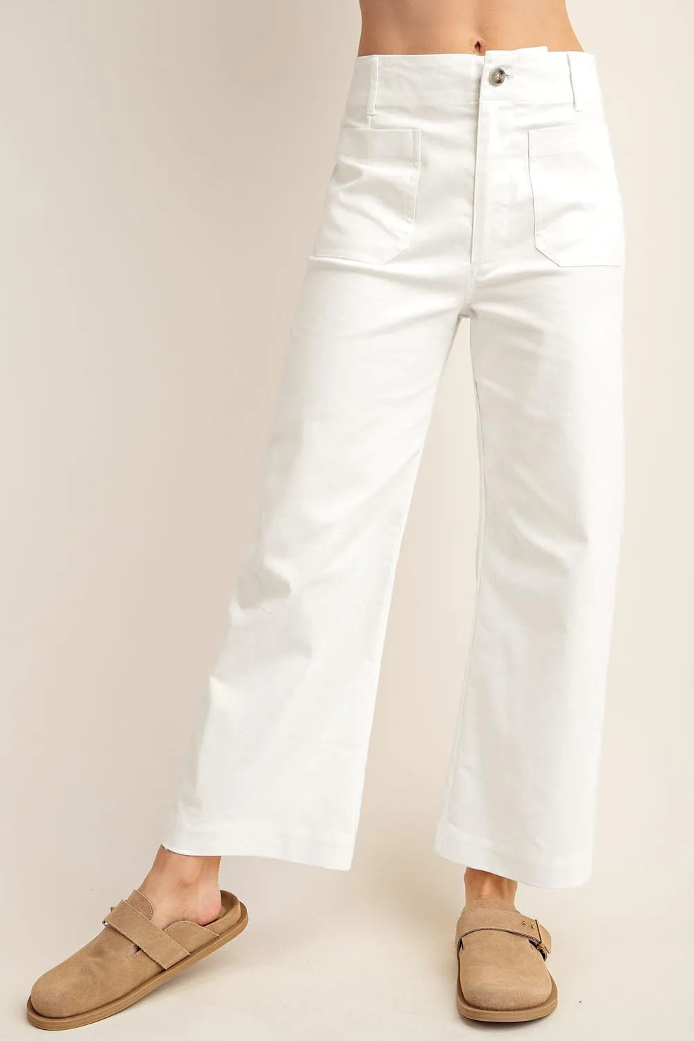 miduo Womens High Waisted Cropped Wide Leg Stretchy Straight Pants Trousers with Pockets