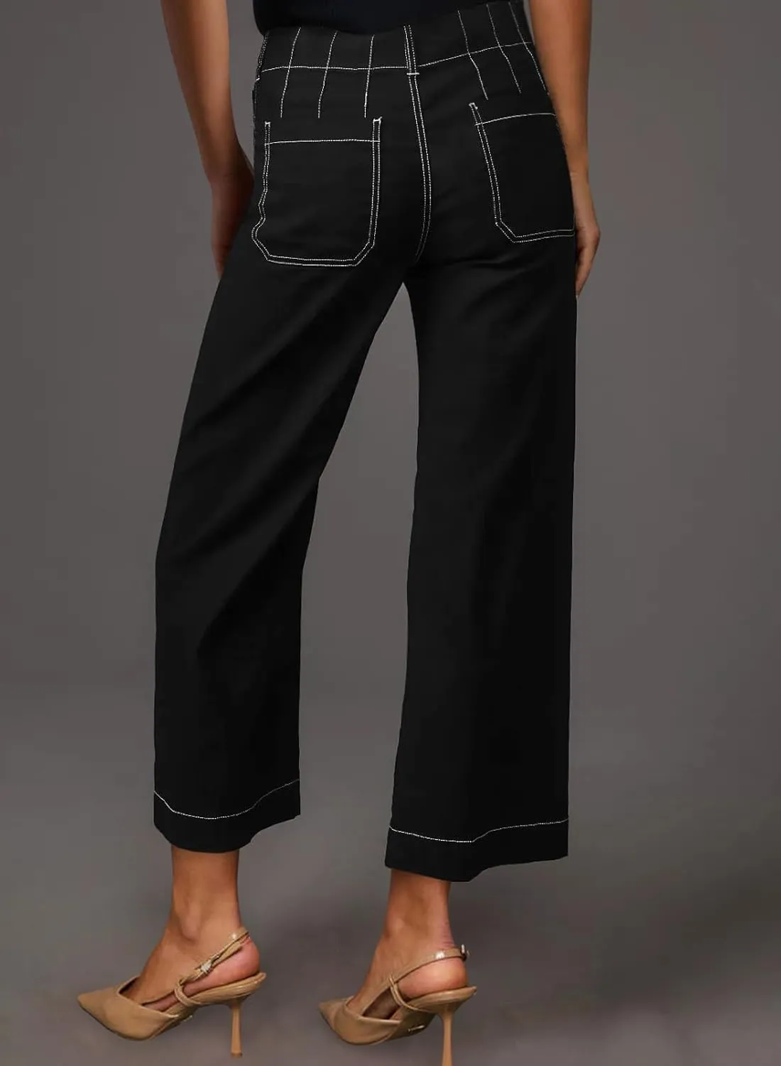 miduo Womens High Waisted Cropped Wide Leg Stretchy Straight Pants Trousers with Pockets