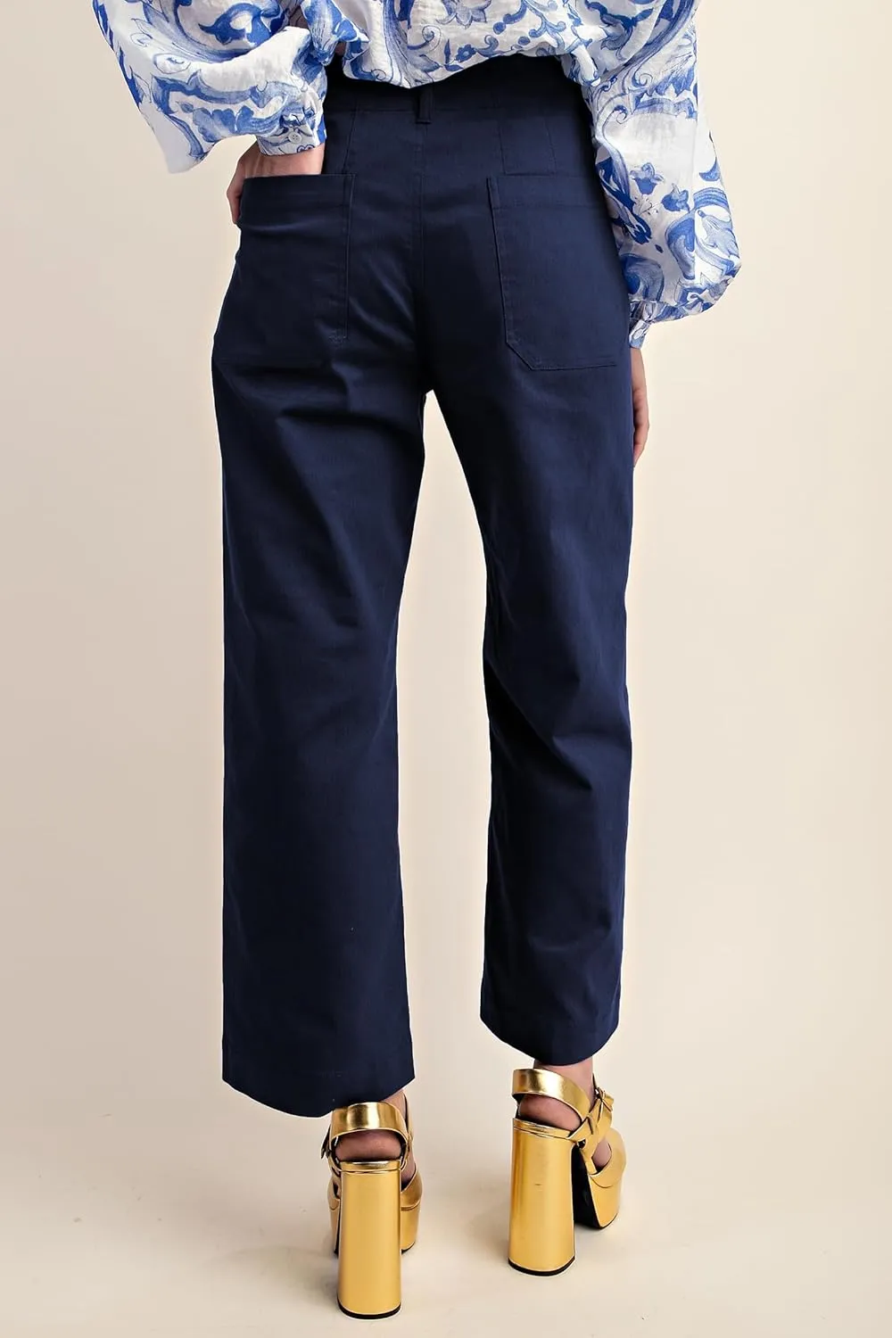 miduo Womens High Waisted Cropped Wide Leg Stretchy Straight Pants Trousers with Pockets