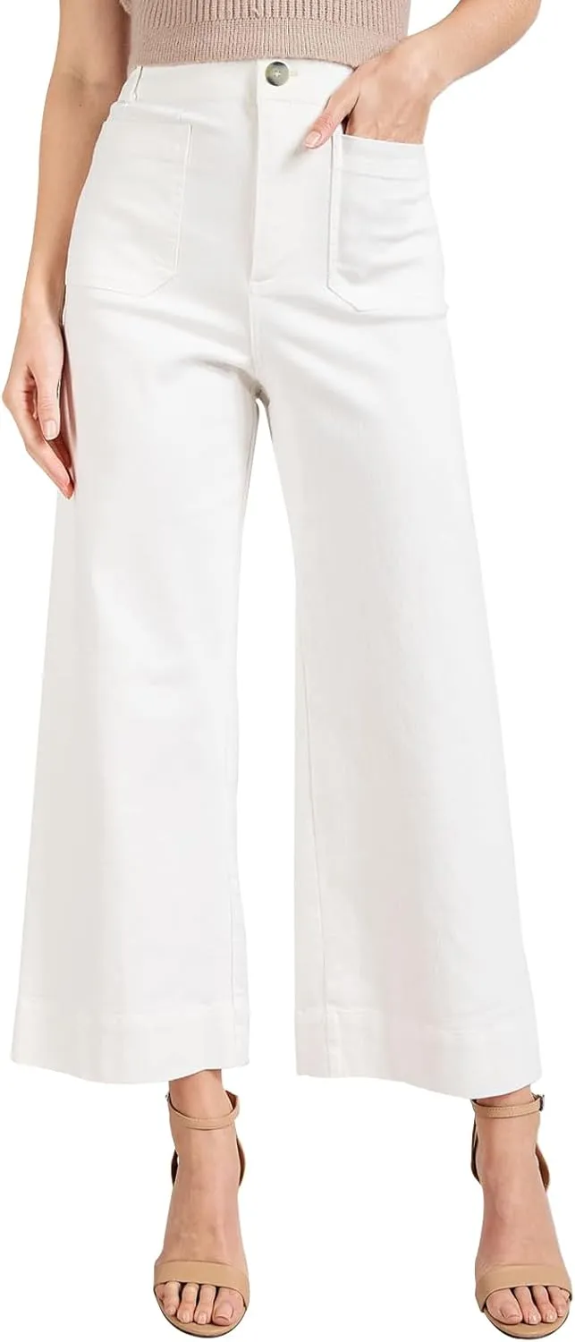 miduo Womens High Waisted Cropped Wide Leg Stretchy Straight Pants Trousers with Pockets
