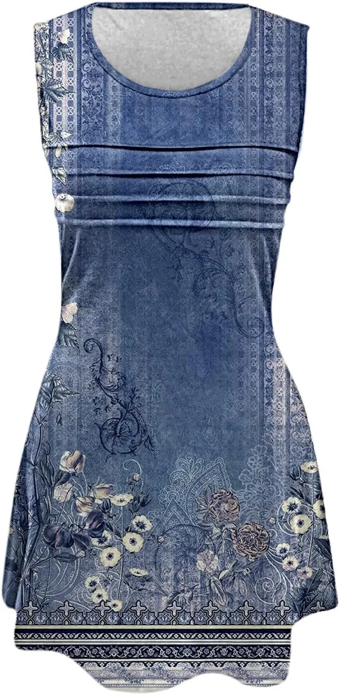 Minn Summer Dress Womens with Pockets Summer Casual Tank Dress Sleeveless Midi Beach Dress Beach Linen Dress Denim