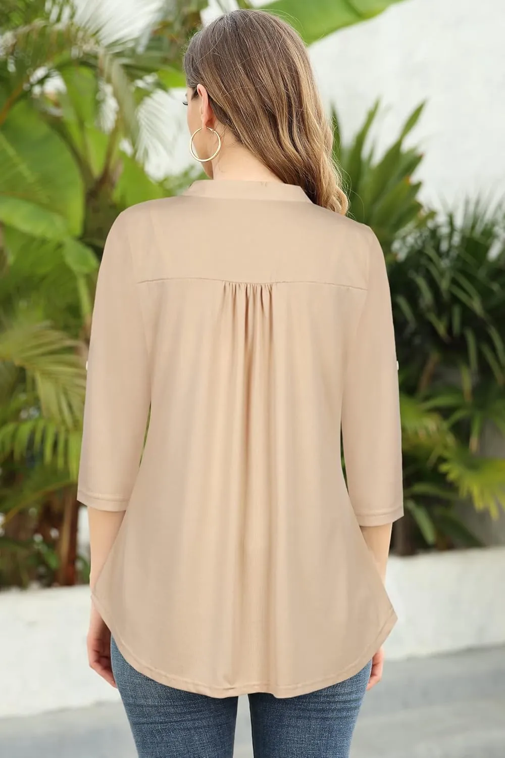 Ninedaily Womens Tops Dressy Casual 3/4 Sleeve V Neck Chiffon Shirt Work Blouses