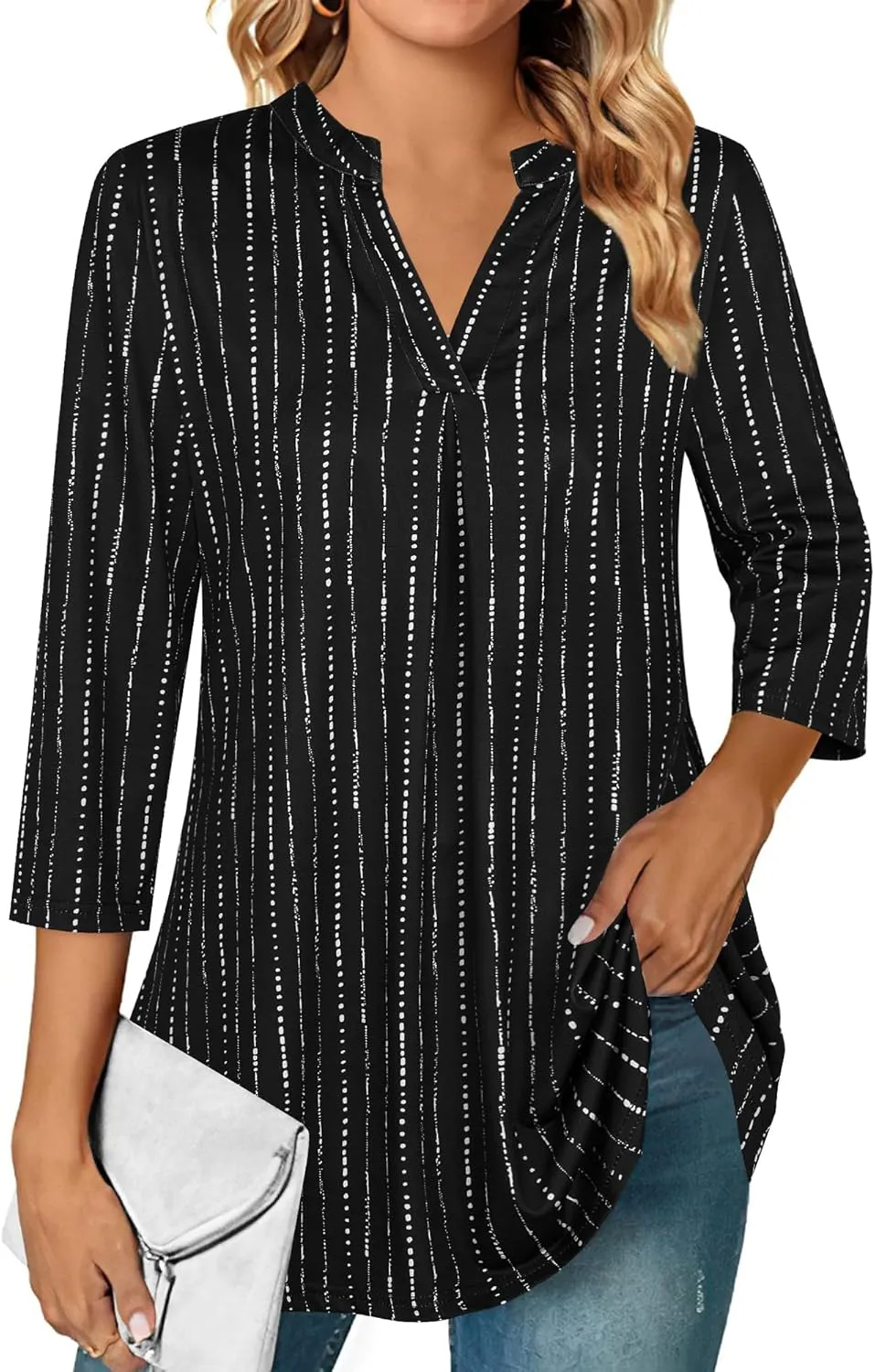 Ninedaily Womens Tops Dressy Casual 3/4 Sleeve V Neck Chiffon Shirt Work Blouses