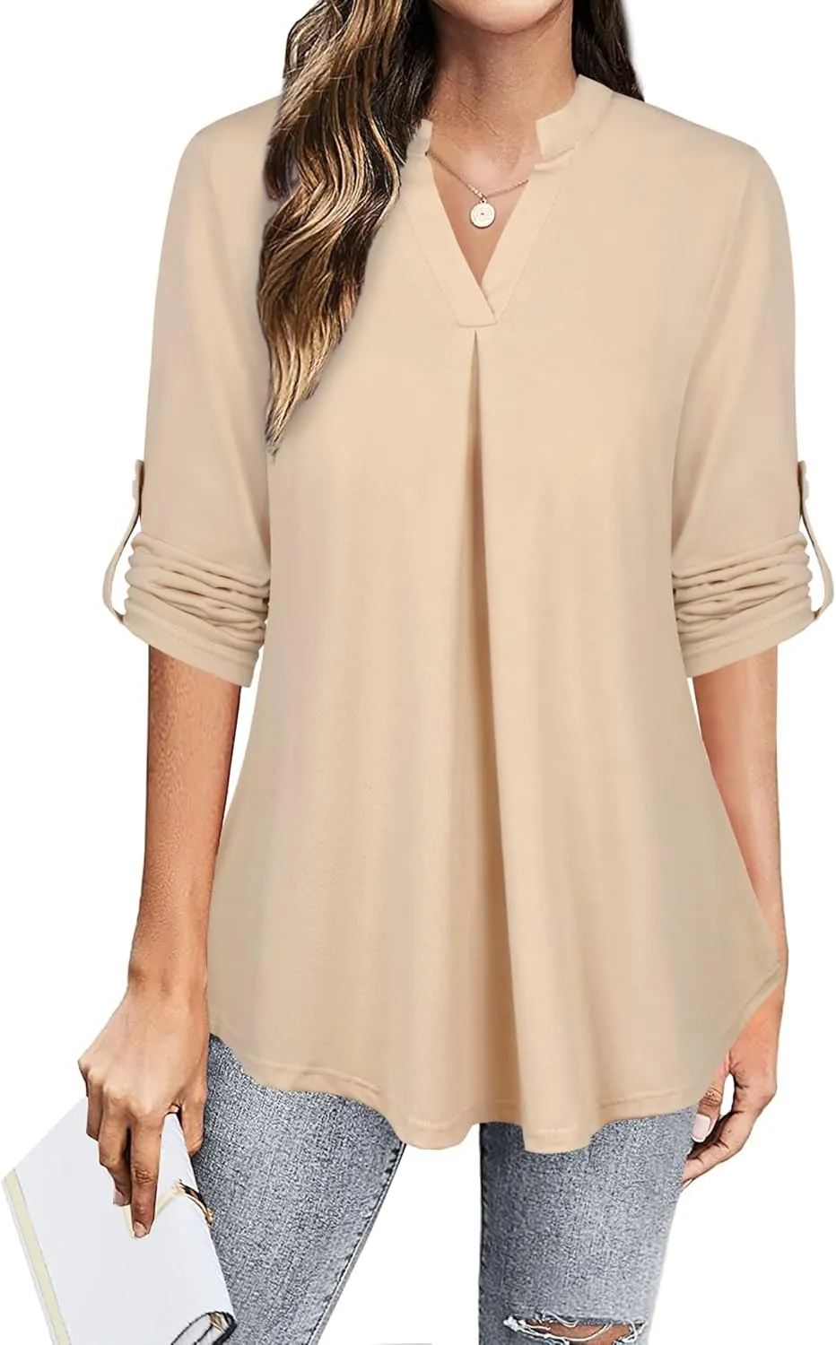 Ninedaily Womens Tops Dressy Casual 3/4 Sleeve V Neck Chiffon Shirt Work Blouses