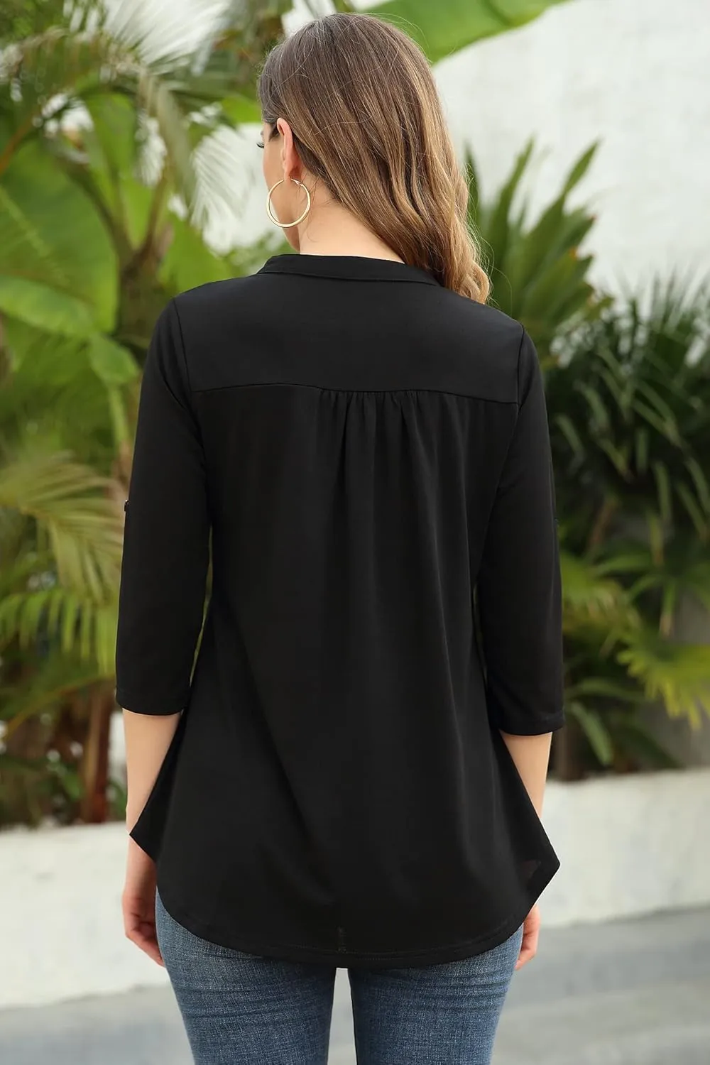 Ninedaily Womens Tops Dressy Casual 3/4 Sleeve V Neck Chiffon Shirt Work Blouses