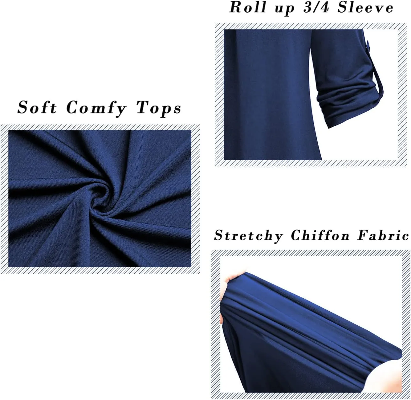 Ninedaily Womens Tops Dressy Casual 3/4 Sleeve V Neck Chiffon Shirt Work Blouses