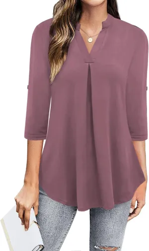 Ninedaily Womens Tops Dressy Casual 3/4 Sleeve V Neck Chiffon Shirt Work Blouses