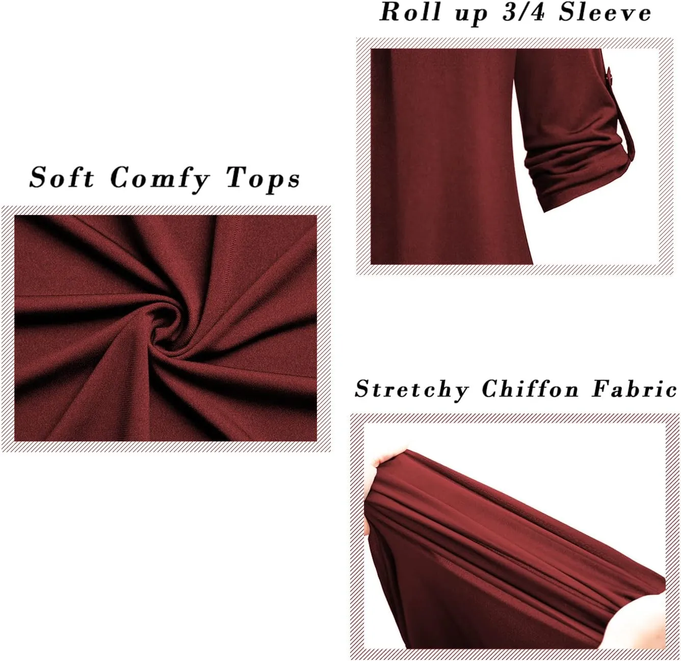 Ninedaily Womens Tops Dressy Casual 3/4 Sleeve V Neck Chiffon Shirt Work Blouses