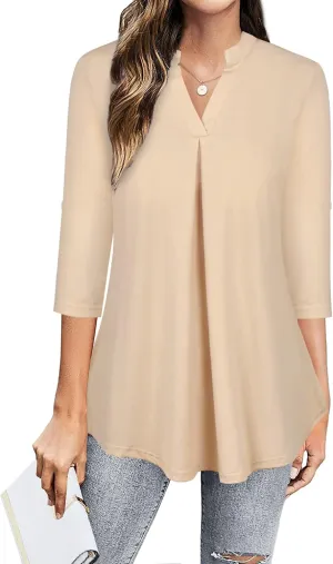 Ninedaily Womens Tops Dressy Casual 3/4 Sleeve V Neck Chiffon Shirt Work Blouses