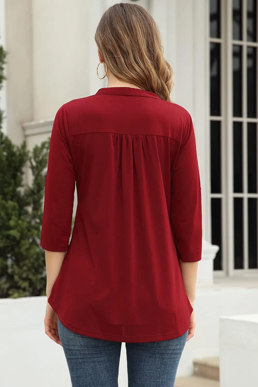 Ninedaily Womens Tops Dressy Casual 3/4 Sleeve V Neck Chiffon Shirt Work Blouses