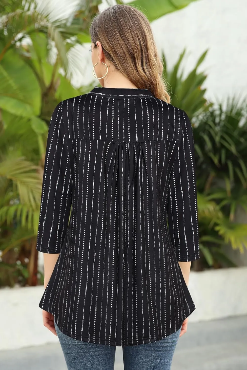 Ninedaily Womens Tops Dressy Casual 3/4 Sleeve V Neck Chiffon Shirt Work Blouses