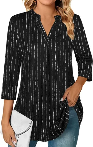 Ninedaily Womens Tops Dressy Casual 3/4 Sleeve V Neck Chiffon Shirt Work Blouses