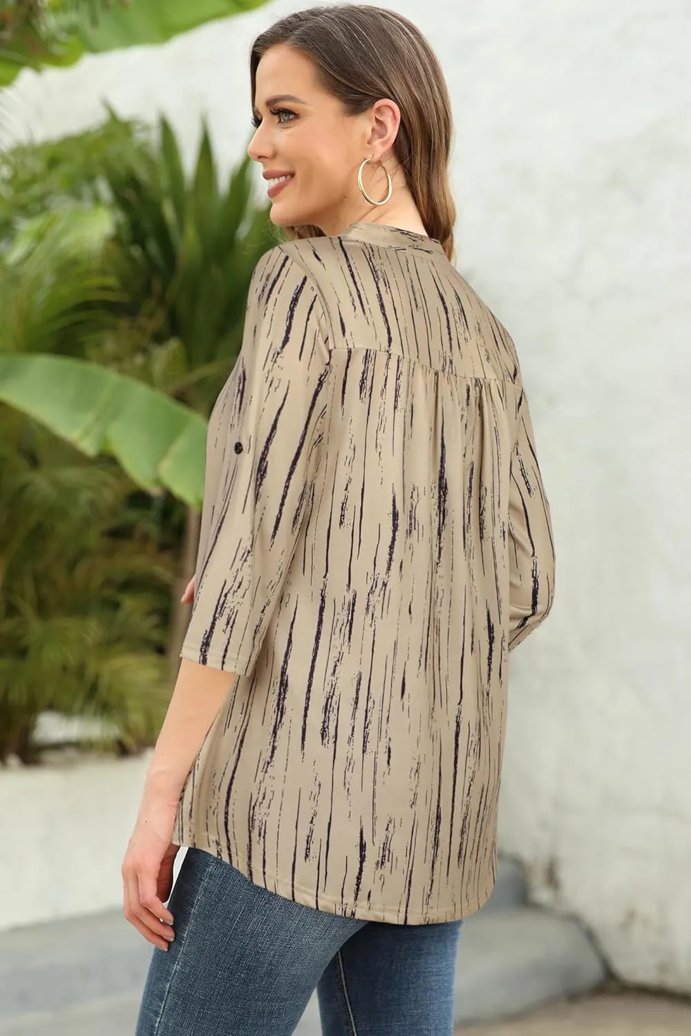 Ninedaily Womens Tops Dressy Casual 3/4 Sleeve V Neck Chiffon Shirt Work Blouses