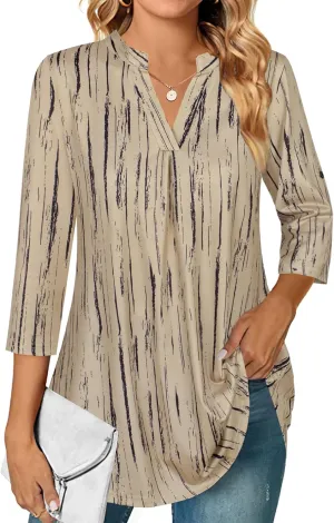 Ninedaily Womens Tops Dressy Casual 3/4 Sleeve V Neck Chiffon Shirt Work Blouses
