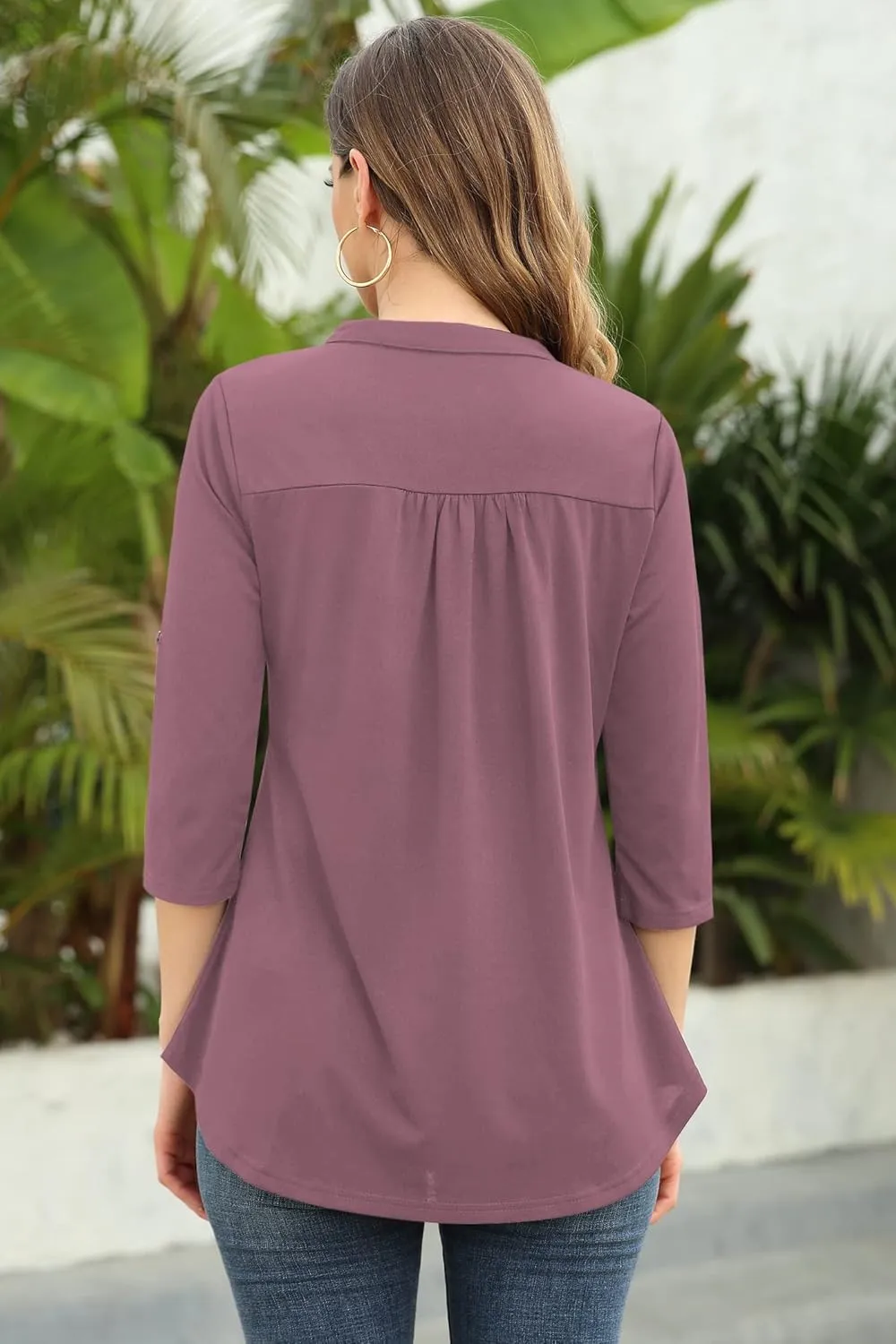 Ninedaily Womens Tops Dressy Casual 3/4 Sleeve V Neck Chiffon Shirt Work Blouses