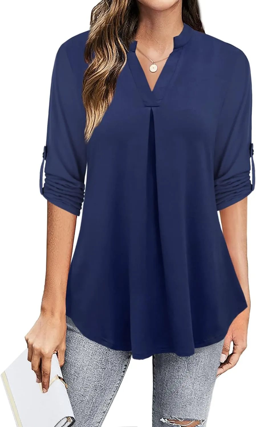 Ninedaily Womens Tops Dressy Casual 3/4 Sleeve V Neck Chiffon Shirt Work Blouses