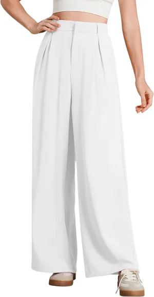 ODIZLI Women Casual Wide Leg Pants Elastic High Waist Dress Pants for Women Straight Trousers Pants