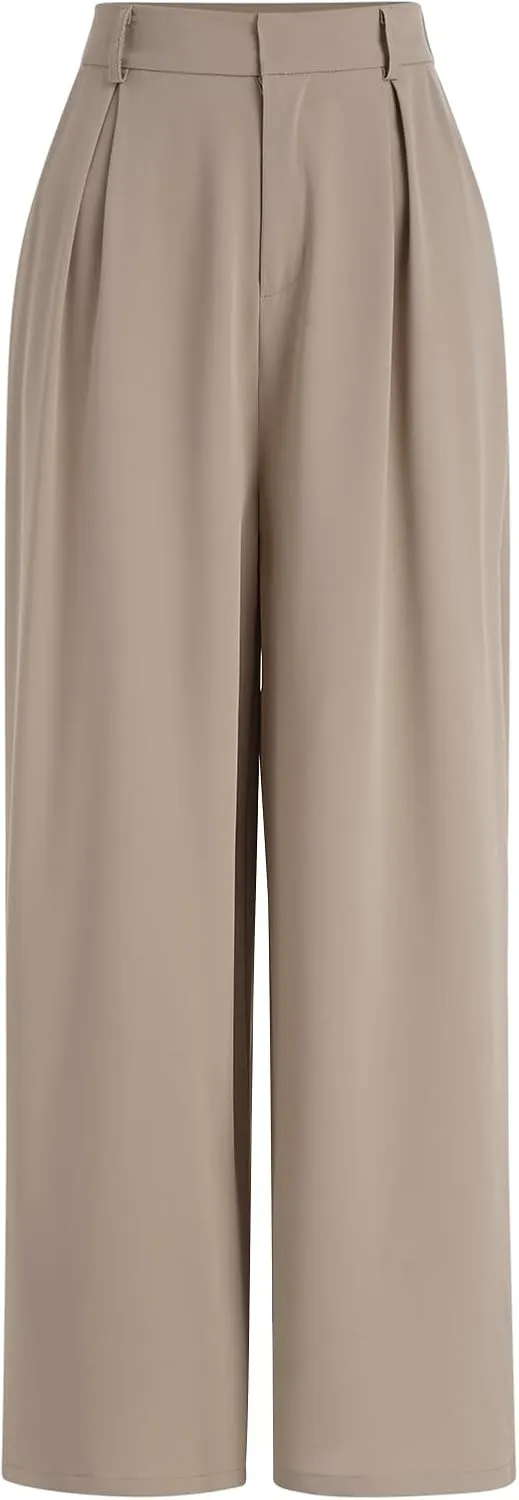 ODIZLI Women Casual Wide Leg Pants Elastic High Waist Dress Pants for Women Straight Trousers Pants