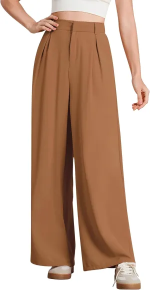 ODIZLI Women Casual Wide Leg Pants Elastic High Waist Dress Pants for Women Straight Trousers Pants