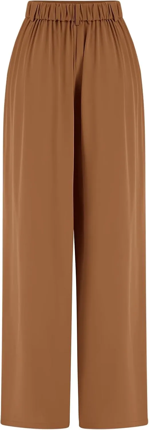 ODIZLI Women Casual Wide Leg Pants Elastic High Waist Dress Pants for Women Straight Trousers Pants