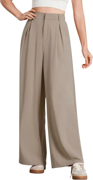 ODIZLI Women Casual Wide Leg Pants Elastic High Waist Dress Pants for Women Straight Trousers Pants