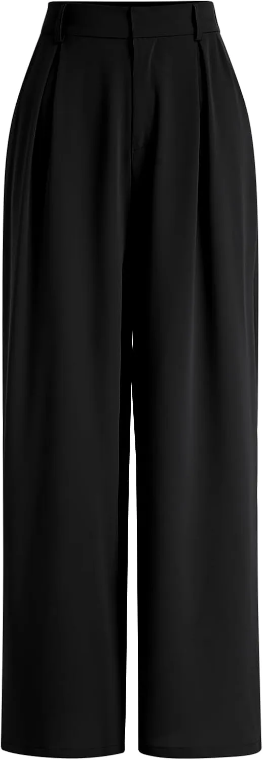 ODIZLI Women Casual Wide Leg Pants Elastic High Waist Dress Pants for Women Straight Trousers Pants