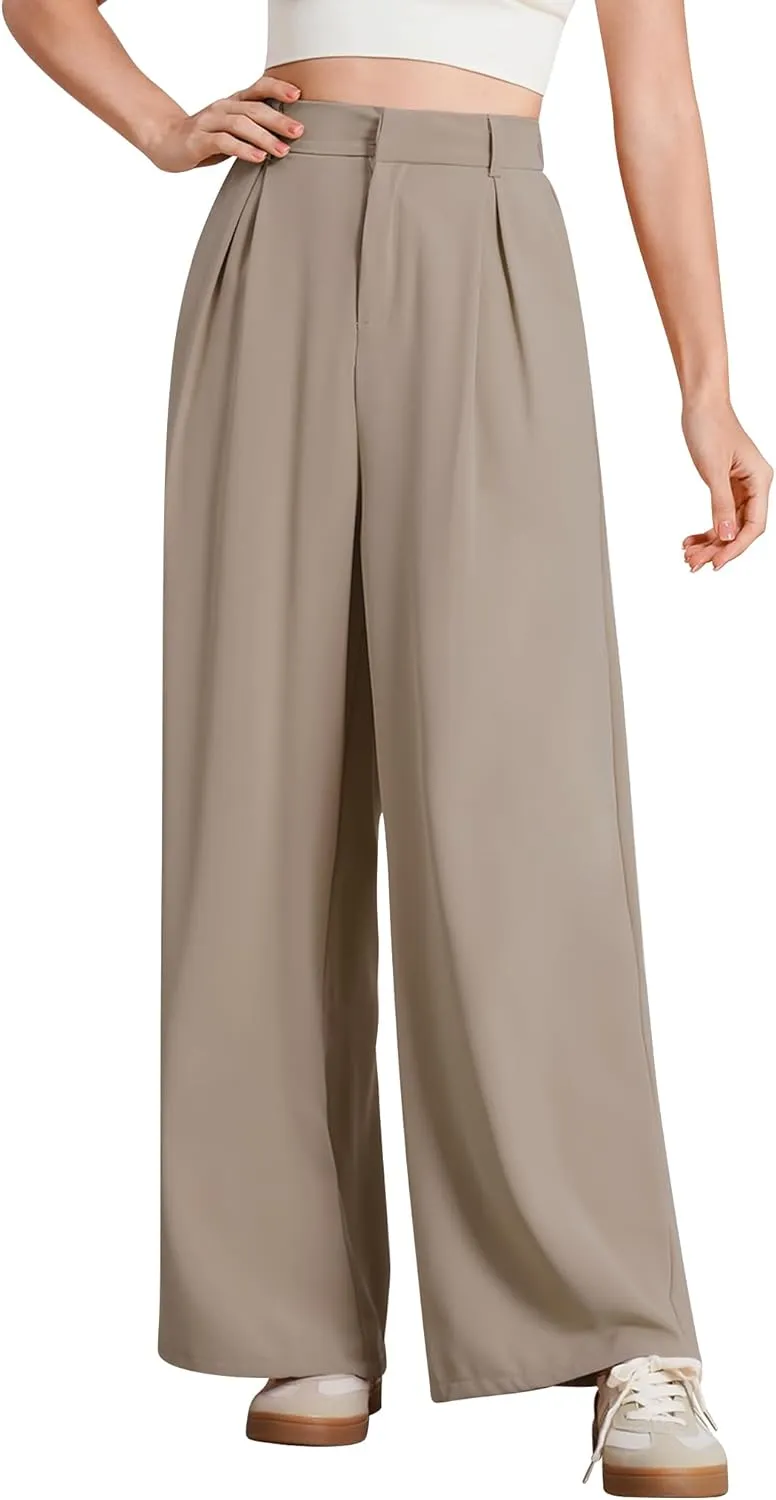 ODIZLI Women Casual Wide Leg Pants Elastic High Waist Dress Pants for Women Straight Trousers Pants