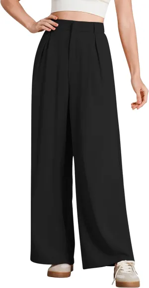 ODIZLI Women Casual Wide Leg Pants Elastic High Waist Dress Pants for Women Straight Trousers Pants