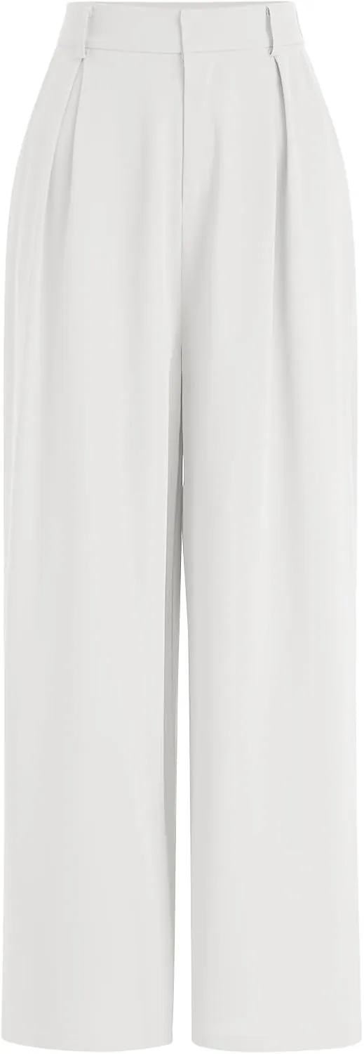 ODIZLI Women Casual Wide Leg Pants Elastic High Waist Dress Pants for Women Straight Trousers Pants