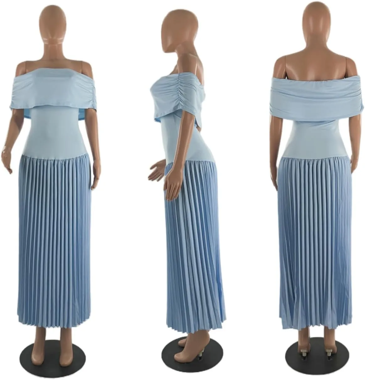 Off The Shoulder Dresses for Women Ruched Bodycon Pleated Maxi Dress Party Evening Club