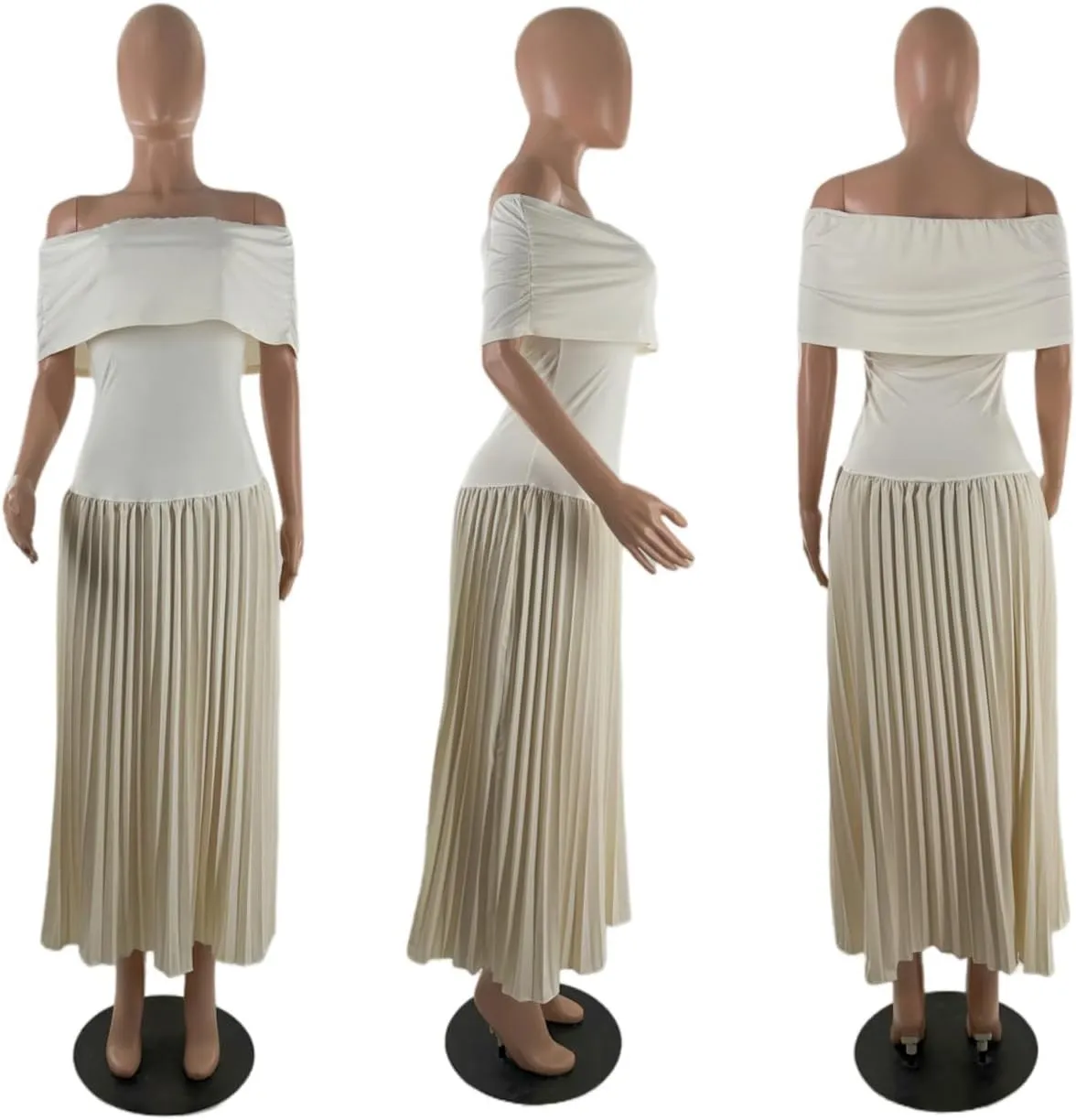 Off The Shoulder Dresses for Women Ruched Bodycon Pleated Maxi Dress Party Evening Club