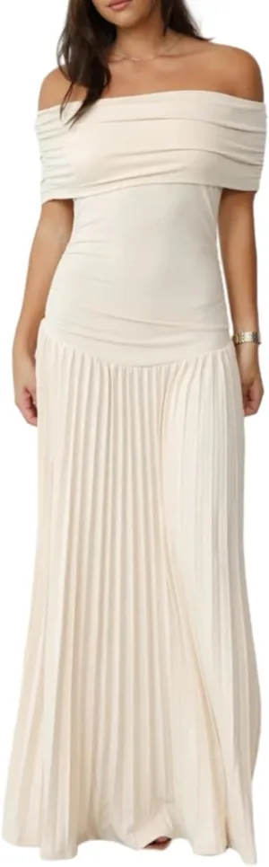 Off The Shoulder Dresses for Women Ruched Bodycon Pleated Maxi Dress Party Evening Club