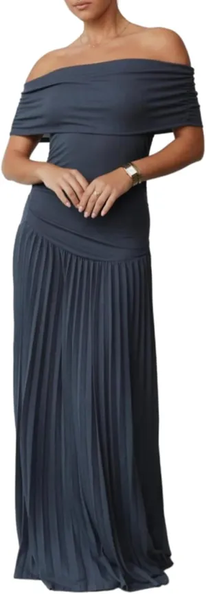 Off The Shoulder Dresses for Women Ruched Bodycon Pleated Maxi Dress Party Evening Club